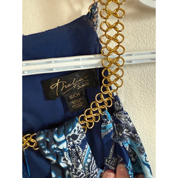 Women's Thalia Sodi Maxi Dress Size S Blue Gold Chain Halter - Picture 3 of 13
